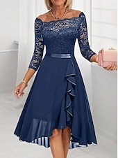 economico Abiti in chiffon-Per donna Abito Midi Abito in Pizzo Vestito da Festa Abito da Cocktail Abito da invitata a nozze Moda Festa Moderno Vacanza Festa serale Matrimonio Vestibilità regolare Colore Puro Mezza Manica