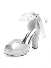 economico sposa-sandali con plateau color avorio bianco da donna - eleganti tacchi da sposa con cinturini di perle per matrimoni in chiesa