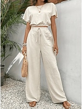 preiswerte Blusenanzüge für Damen-Damen Hosen-Sets Bolero Kurzarm Rundhals Einfach Kordelzug Mode Streetwear Lässig Täglich Outdoor Schwarz Weiß Hellgrün Sommer Normale Passform