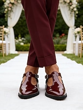 Χαμηλού Κόστους Μπαλαρίνες-ανδρικά μπορντό λουστρίνι λουστρίνι μοναχικά παπούτσια φορέματα γυαλιστερά επίσημα γαμήλια μοκασίνια για γαμπρό, καλεσμένο γάμου, δεξίωση, συμπόσιο, τελετή, κομψή βραδινή ένδυση