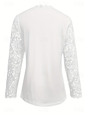 cheap Lace Tops-Women's Blouse Lace Solid Color Elegant Stylish Casual Long Sleeve Crew Neck Regular Tops Daily White Summer Spring Fall