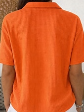  חולצת טוניקה עם כפתורים לנשים עם דפוס וופל צבע אחיד עיצוב רטרו קלאסי עם שרוול קצר וכהי צוואר רגיל יומיומית לבן ורוד כחול בהיר קיץ אביב