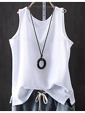 economico Camicie Finte Essenziali-Per donna Finto cotone e lino Semplice Moda Elegante Classico Senza Maniche Manica Corta Girocollo Top Regolari Quotidiano Uscire Weekend Blu Nero Bianco Giallo Rosa Estate Primavera