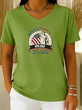 abordables Día de la Independencia Top-día de la independencia americana Mujer Camiseta Camiseta superior Estampado Graphic Elegante Clásico Casual Manga Corta Escote en Pico Tops regulares Diario Noche Fin de semana Azul Piscina Negro