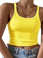 preiswerte Einfacher Tank-Damen Tank Top Ärmelloses Shirt T-Shirt Einfarbig Mode Klassisch Lässig Ärmellos Rundhalsausschnitt Normale Oberteile Täglich Ausgehen Wochenende Blau Kastanienbraun Schwarz Weiß Gelb Sommer Frühling