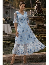 economico Lunghezza alla caviglia-Linea ad A Abito Lunghezza alla caviglia Lunghezza Tè Vestito maxi Vestito da Festa Abito da Cocktail Abito da cerimonia per signora Manica Corta Scollo a V Elegante Vintage Lussuoso Formale Ospite