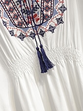 abordables Tops bohèmes-Femmes Chemisier Dentelle Broderie Couleur Unie Bohème Vacances Occasionnel Manche 3/4 Col ras du cou Hauts Réguliers Quotidien Bleu Blanche Été Printemps Automne