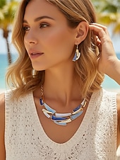olcso Nyaralási kiegészítők-női bohém ötvözetből készült nyaklánc és fülbevaló szett, többszínű, stílusos és elegáns dizájn, ideális mindennapi használatra, nyaraláshoz és utazáshoz
