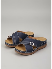 preiswerte Rutschsandalen-Bequeme Damen-Sandalen mit gekreuzten Riemen und Schnalle – stützende, offene Schuhe zum Laufen, für den Alltag, Reisen, Gartenarbeit, Shopping und Freizeitaktivitäten