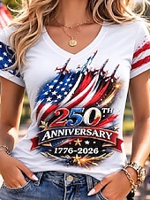  Unabhängigkeitstag Amerikanisches Jubiläum Patriotisches Frauen T-Shirt Druck Grafik Flagge Vintage Stilvoll Klassisch Kurzarm V-Ausschnitt Reguläre Oberteile Täglich Blau Schwarz Weiß Rot Sommer