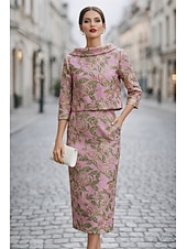 voordelige Jurkensets voor mama-Strak kolom Jurk pak Tot de enkel Feestjurk Cocktail jurk Bruiloft gast jurk Moeder van de bruid jurk 3/4 mouw Boothals Elegant Vintage Formeel Bruiloft gast Kentucky Derby Jacquard met Bloemenprint