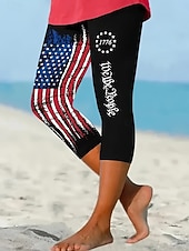 olcso Függetlenség Napja Nadrágok-Amerikai függetlenség napja női capri nadrág leggings stílusos rugalmas vádlihosszúságú közepes derékú nadrág grafikus zászlómintás kényelem rugalmas mindennapi szabadtéri vakáció kék fekete fehér