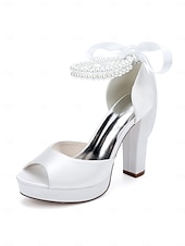 economico sposa-sandali con plateau color avorio bianco da donna - eleganti tacchi da sposa con cinturini di perle per matrimoni in chiesa