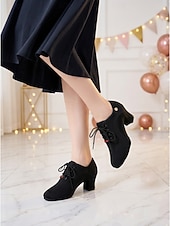 economico Sneakers da danza-scarpe da ballo professionali nere da donna - tacco basso, stringate, per sala da ballo, latino, salsa e tango &amp;calzature performanti