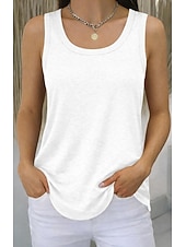 ieftine Rezervor simplu-Pentru femei Mărime Plus Tricou Bluză Culoare solidă Elegant Epocă Stilat Fără manșon În U Topuri lungi Zilnic Sport Ieșire Negru Alb Bleumarin Mov Trifoi Vară Primăvară