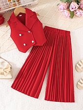 economico Completi per bambine-2 Pezzi Bambini Ragazze Tinta unica Arricciato Camicia &amp; Pantaloni Impostato Senza Maniche Moda Casuale Dai 4 anni in su Estate Rosa scuro Bianco Rosa