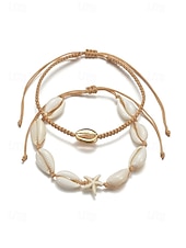 baratos Acessórios de férias-Conjunto de tornozeleiras femininas estilo boêmio com conchas, multicoloridas, ajustáveis, perfeitas para férias na praia e uso casual no dia a dia.