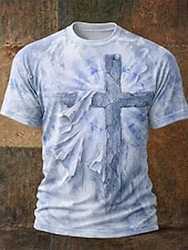  Men's Bible 3D Cross Christian T Shirt Short Sleeve T shirt 3D Print Crew Neck Shirt Religious Patriotic Casual Daily Party Light Blue Pink Khaki Summer Spring Clothing Apparel