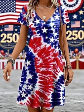  Giorno dell'Indipendenza Americana Per donna Mini Abito Vestito T-Shirt Abito a trapezio Casual Quotidiano Vestibilità regolare Grafico Bandiera Americana Manica Corta Scollo a V Blu Bianco Rosso
