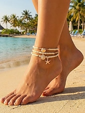 cheap Vacation Accessories-Women's Boho Elastic Beaded Anklet Set, Alloy Beads, Stretchable, Multi-Color, Trendy Summer Foot Jewelry, Perfect for Vacation, Travel and Daily Casual Wear