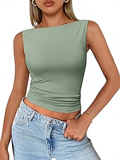 economico Top e canotte da donna-Per donna Canotta Maglietta senza maniche Maglietta Tinta unica Vintage Moda Elegante Senza Maniche Scollo a Barca Top Regolari Quotidiano Uscire Weekend Marrone Scuro Verde salvia Nero Verde