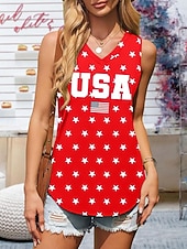 preiswerte Unabhängigkeitstag Top-Amerikanischer Unabhängigkeitstag Damen Tank Top Druck Grafik Flagge Amerikanische Flagge Elegant Stilvoll Klassisch Ärmellos Ärmellos V Ausschnitt Lange Oberteile Täglich Blau Rote Sommer Frühling