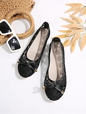 voordelige Platte damesschoenen-Dames ballerina's met witte kanten details - comfortabele instapschoenen van mesh met strikversiering voor op kantoor en dagelijks gebruik. &amp;professionele kleding