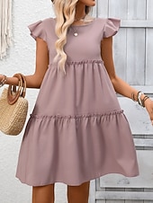 baratos Vestido branco-Mulheres Minivestido Vestido casual vestidos peplum Elegante Moda Moderno Ao ar livre Férias Para Noite Ajuste Largo Tecido Manga Curta Gola Redonda Azul Preto Verde Tropa Vinho Verão Primavera