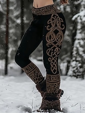  Kvinnenes Viking Boho Leggings Vintage Etnisk Stil Full Lengde Høy Midje Grafisk Abstrakt 3D Trykk Hurtigtørring Pusteevne Myk Stretchy Formell Utendørs Ferie Lys Brun Svart Rosa  Svart Vår