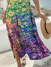  Mujer Vestido maxi Vestido bohemio Vestido informal Vestido de una línea Vestido Estampado Vintage Exterior Playa Vacaciones Holgado Floral Graphic Manga Corta Escote en Pico Morado Verano Primavera