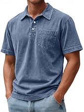 abordables Polo classique pour homme-Homme Polo Chemise 100% coton délavée à l'acide Occasionnel Fête Revers Manche Courte Mode Basique Uni Vintage Affligé Été Printemps Toutes saisons Coupe régulière Marron foncé Noir Vert Claire Rose
