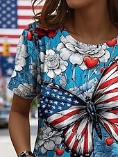  Amerikanischer Unabhängigkeitstag Damen T Shirt T-Shirt Grafik Schmetterling Stilvoll Klassisch Lässig Kurzarm Rundhalsausschnitt Normale Oberteile Täglich Ausgehen Wochenende Blau Sommer Frühling