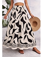 abordables Faldas gráficas-Mujer Falda de vacaciones Elegante Moda Casual Maxi Alta cintura Faldas Floral Graphic Bolsillo Estampado Microelástico Diario Playa Negro Caqui Verano