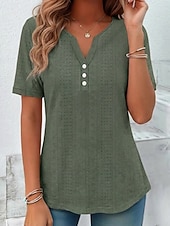 billiga Enkel t-shirt-Dam T-shirt Summer Tops Blus Stylish Klassisk Kortärmad V-hals Vanliga toppar Dagligen Utekväll Helgen Blå Svart Vit Rodnande Rosa Purpur Sommar Vår