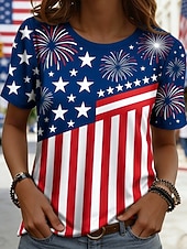  American Independence Day Women's T Shirt Tee Top Print Graphic Flag Stylish Classic Casual Short Sleeve Round Neck Regular Tops Daily Going out Weekend Blue Royal Blue Light Blue Summer Spring
