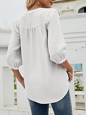 abordables Blusas Sencillas-Mujer Blusa Botones Color sólido Elegante Casual Manga 3/4 Escote en Pico Tops regulares Diario Azul Piscina Verde salvia Negro Blanco Rosa Verano Primavera Otoño