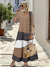 economico Abito Boho-Per donna Abito maxi Abito Boho Vestito Casual Abito Stampato Elegante Moda Moderno All'aperto Vacanza Uscire Vestibilità comoda Geometrico Manica Corta Scollo a V Bianco Rosso Cachi Estate Primavera