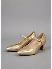 זול ויקטוריאני ואדוארדיאני-נעלי מרי ג'יין בצבע ויקטוריאני רטרו זהב לנשים - עקבים אלגנטיים עם חריצים מחודדים וגימור מטאלי &amp;רצועת קרסול למסיבות וינטג', חתונות &amp;תלבושות רוקוקו