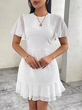 cheap White Casual Dresses-Women's Mini Dress White Dress Casual Dress Elegant Fashion Modern Outdoor Vacation Going out Regular Fit Plain Short Sleeve Crew Neck Black White Green Summer Spring