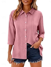 economico Camicie di Lusso-Per donna Camicia Blusa Camicia di cotone Arricciato Bottoni Tinta unica Elegante Classico Moderno Manica Lunga Colletto a Camicia Top Regolari Quotidiano Ferie Uscire Nero Bianco Giallo Rosa Vino