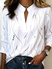  Γυναικεία Πουκάμισο Φλοράλ Γραφική Βίντατζ Στυλάτο Μακρυμάνικο Λαιμόκοψη V Κανονικά μπλουζάκια Καθημερινά Αργίες Εξόδου Λευκό Καλοκαίρι Άνοιξη