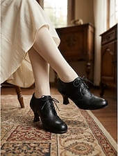 cheap Victorian &amp; Edwardian-Women's Victorian Style Lace-Up Oxford Pumps - Elegant Edwardian Retro Heeled Booties with Scalloped Brogue Detail and Spool Heel for Vintage Weddings, Period Costumes &amp; Classic Tea Parties