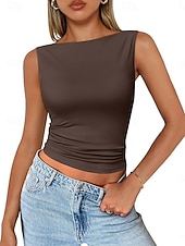 economico Top e canotte da donna-Per donna Canotta Maglietta senza maniche Maglietta Tinta unica Vintage Moda Elegante Senza Maniche Scollo a Barca Top Regolari Quotidiano Uscire Weekend Marrone Scuro Verde salvia Nero Verde