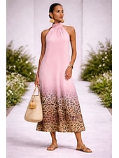 Χαμηλού Κόστους Τέχνη και Σχεδίαση Φορέματα-Γυναικεία Φόρεμα μέχρι το γόνατο Καθημερινό φόρεμα Φορέματα σιφόν Φόρεμα ριχτό από τη μέση και κάτω Boho Chic Φορέματα Βοημία Διακοπές Τροπικό Παραλία Αργίες Ημερομηνία Κανονικό Ombre Γραφική Λεοπάρ