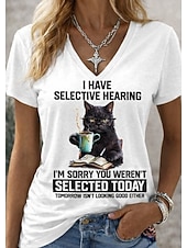  γυναικείο μπλουζάκι αστεία αποσπάσματα με χιούμορ τρισδιάστατη εκτύπωση γραφικό γράμμα ζώου casual κοντομάνικο ντεκολτέ V κανονικές μπλούζες καθημερινά έξοδος Σαββατοκύριακο λευκό γκρι λευκό 2