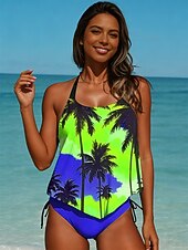 preiswerte Tankinis-Damen Badeanzug Tankini Zweiteilig Slips Bademode Rückenfrei Urlaub Strandbekleidung Ombre Grafik Neckholder Ärmellos Badeanzüge