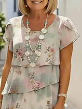  Dame Mini kjole Uformell kjole Print kjole Peplum kjoler Elegant Årgang utendørs Feriereise Ut på byen Normal Blomstret Kortermet Crew-hals Blå Sommer Vår