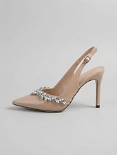 baratos sapatos slingback-Women's Chic Black Patent Pointed Toe Slingback Pumps -  Stiletto Heels with Crystal Embellishments for Daily Office, Business Casual &amp; Elegant Evening Outings