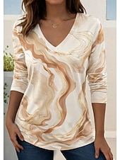 economico Maglietta Arte &amp; Design-Per donna Maglietta Stampato Floreale Grafico Sfumatura Elegante Vintage Classico Manica Lunga Girocollo Scollo a V Top Regolari Quotidiano Blu Albicocca Estate Primavera Autunno