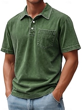 abordables Polo classique pour homme-Homme Polo Chemise 100% coton délavée à l'acide Occasionnel Fête Revers Manche Courte Mode Basique Uni Vintage Affligé Été Printemps Toutes saisons Coupe régulière Marron foncé Noir Vert Claire Rose